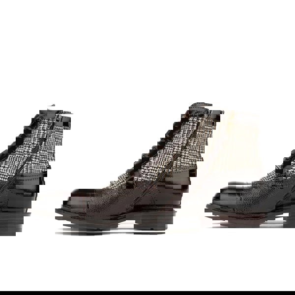 Embassy London Charles - Brown Check - Men's toe cap dressy leather boot in leather and textile