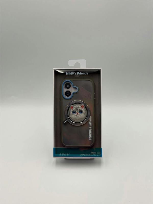 Nimmy Friends Nimmy Big Eye Cute Pet Silver Shaded Cat Face Case with Detachable MagSafe Grip for iPhone 17 6.3" Grey Blue - N-XDY-CXZJZH-IP17-023