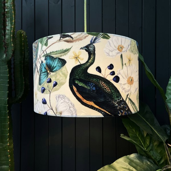 Love Frankie velvet lampshade mythical plumes parchment