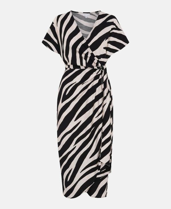 Animal wrap dress black white