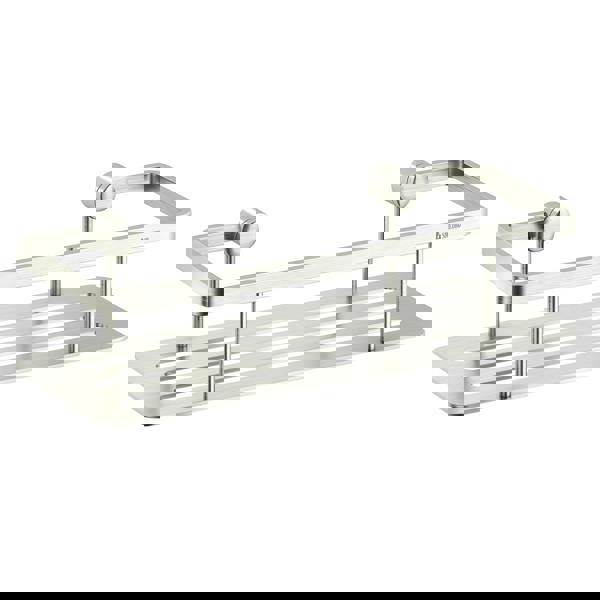 Brushed nickel shower basket