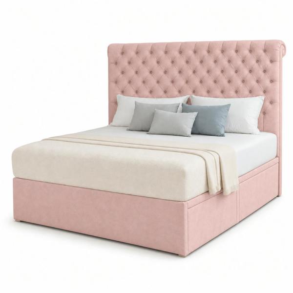 Great British Beds Sleigh Divan Bed - Pink Plush