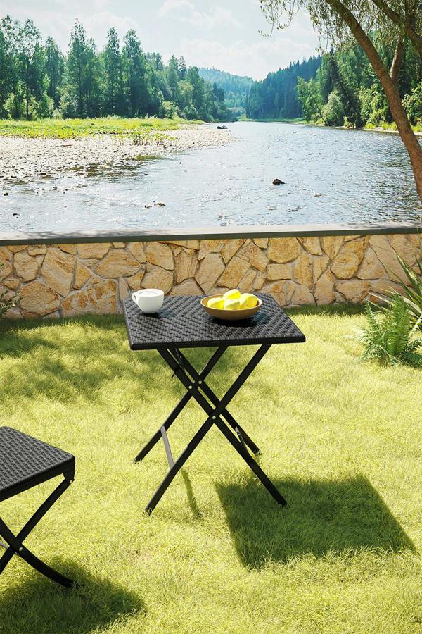 Square Rattan Folding Outdoor Bistro Table Garden Dining Table