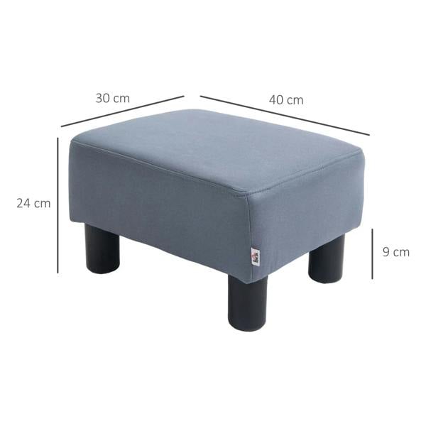 Small grey rectangle footstool with padded top and four black legs