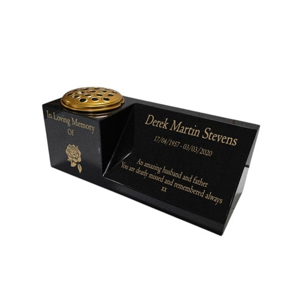 Memorials Direct Granite Memorial Vase and Plaque Combination, Solid Granite, 16x6x6inchs, 20KG, Includes Flower Pot Insert