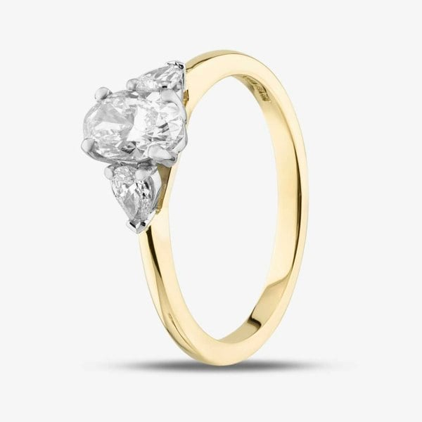 T. H. Baker 18ct Yellow Gold Certified 0.96ct Oval & Pear Cut Diamond Shoulder Set Solitaire Ring RN11088