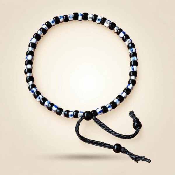 The Colourful Aura Adjustable Nylon Thread Black Beads Evil Eye Nazaria Bracelet for Kids and Babies