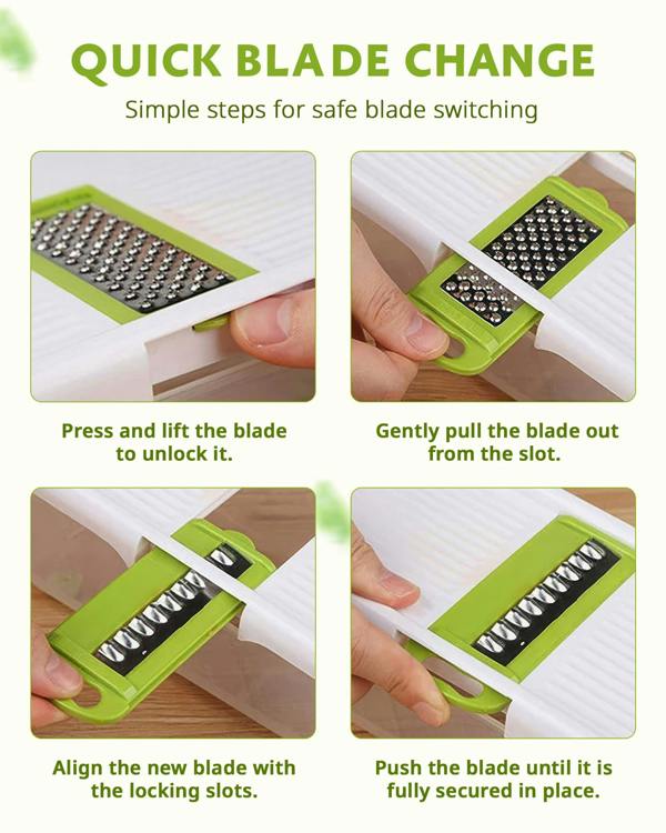 ADOV All in 1 Mandoline Slicer, Fruit and Vegetable Cutter with 8 Stainless Steel Blades, Food Container and Hand Guard