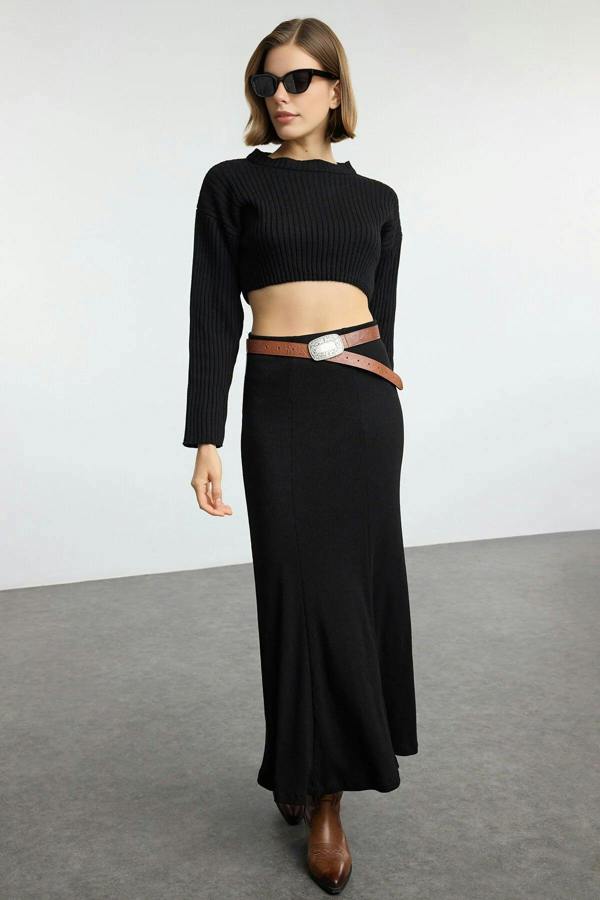 WOVCOR Maxi Flexible Fishtail Skirt with Stitching Details