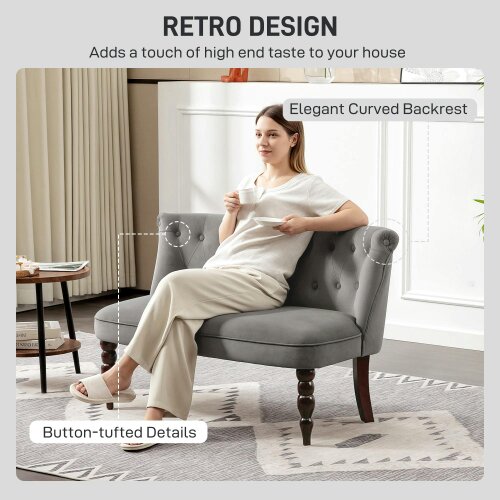 Wyld Haus Nolali Velvet Grey Diamond Button Tufted Wingback 2 Seater Sofa