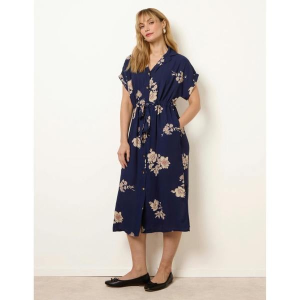 Blue Vanilla Drawstring Midi Shirt Dress