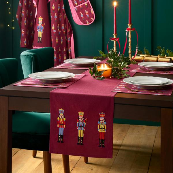 Catherine Lansfield Christmas Nutcracker Cotton Dining Table Runner Plum
