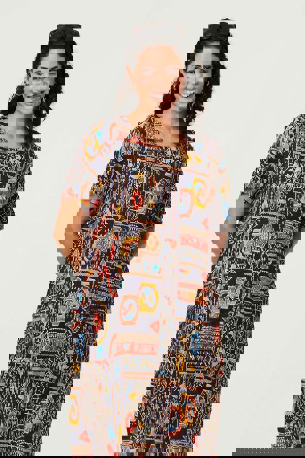 Navy | Abstract Print Short Shift Dress