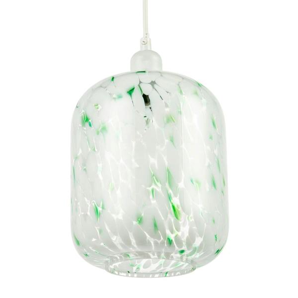Handmade White Mottled Art Glass Pendant Shade with Green Fleck Decor Image 4