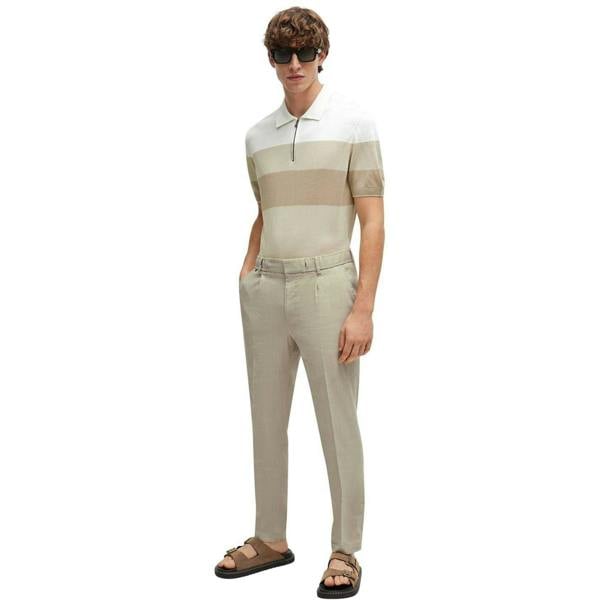 Boss Mens Trieste Stripe Knitted Polo Shirt - Light Beige - 