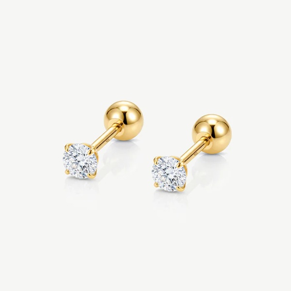 MUCHV 3, 4 or 5mm Solitaire Round Stone Earrings - Screw Back