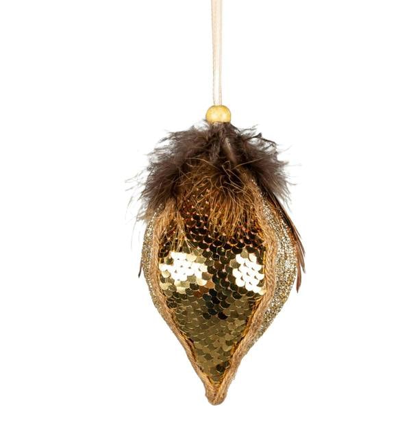 14cm Gold Teardrop Christmas Hanging Bauble for Trees, Wreaths and Garlands image 1
