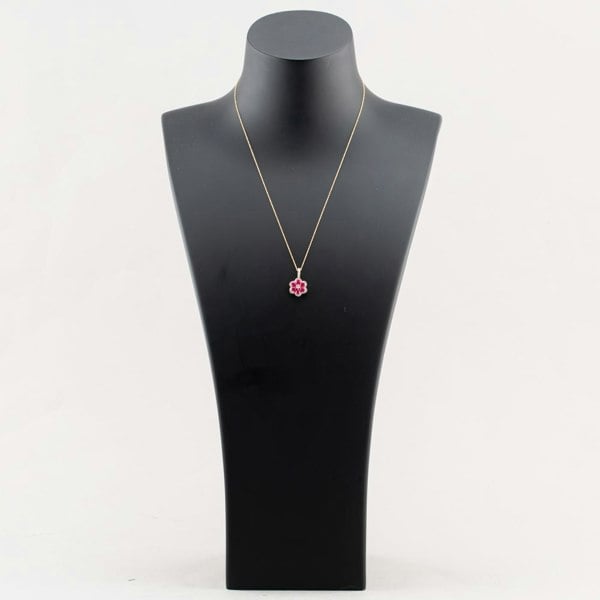 T. H. Baker 9ct Yellow Gold Certified 0.25ct Lab Grown Diamond & 1.50ct Ruby Flower Pendant Necklace LGP44563-RD