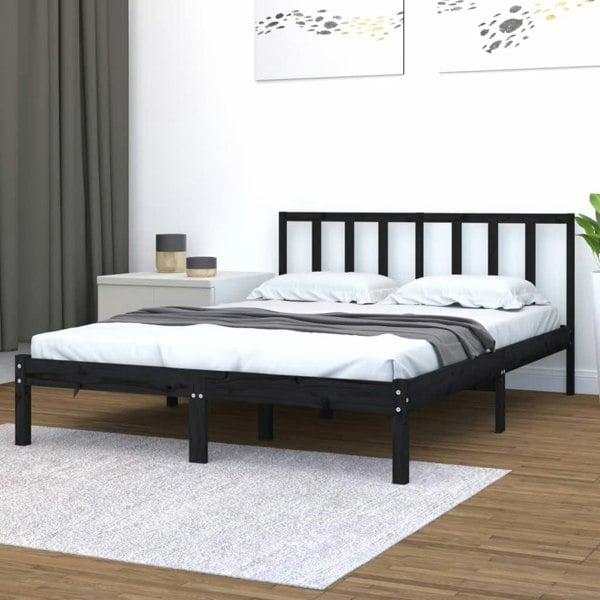 Berkfield Bed Frame Black Solid Wood Pine 150x200 cm King Size