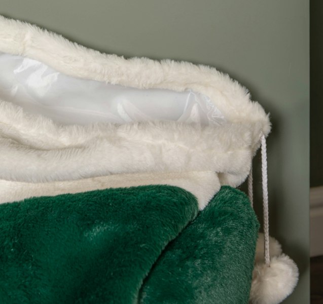 Samuel Alexander 80x55cm Green Christmas Sack with White Cuff and Pom Poms