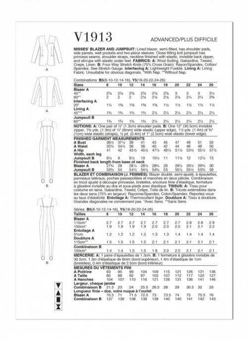Vogue Sewing Pattern 1913, Jackets, Jumpsuits for Women, B5 (8-10-12-14-16) - Advanced
