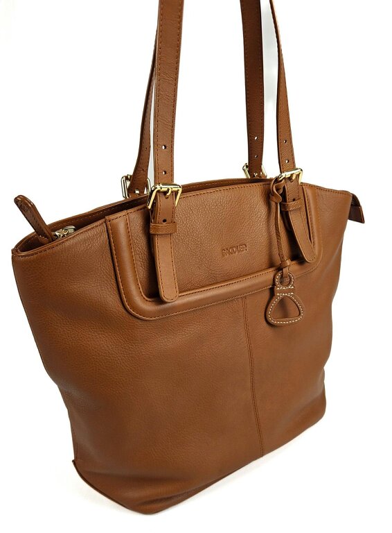 SADDLER Sienna Zip Top Tote Shopper Bag for Women - Handmade by Saddler - Tan