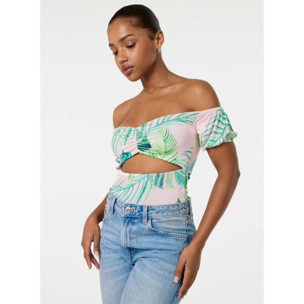 Pink Vanilla Tropical Bardot Cut-Out Bodysuit