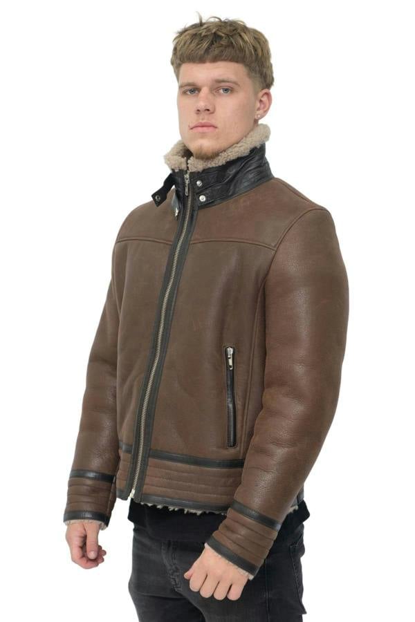Infinity Leather Mens Retro Pilot Sheepskin Leather Biker Jacket-Bogota
