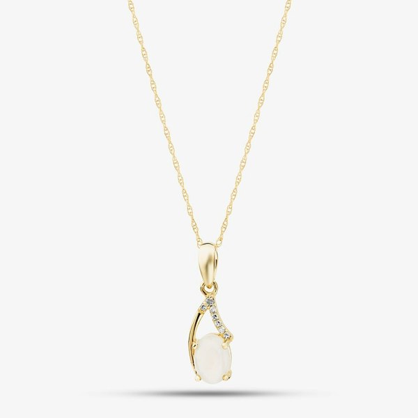 T. H. Baker 9ct Yellow Gold Oval Opal & Diamond Pendant Necklace RJP04810
