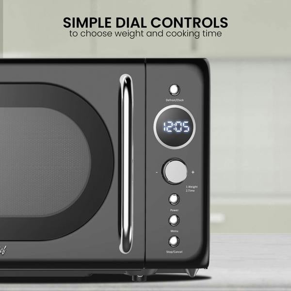 Total Chef Retro Microwave Oven 20L 700W Black Countertop Microwave with Timer, Defrost & 5 Power Levels