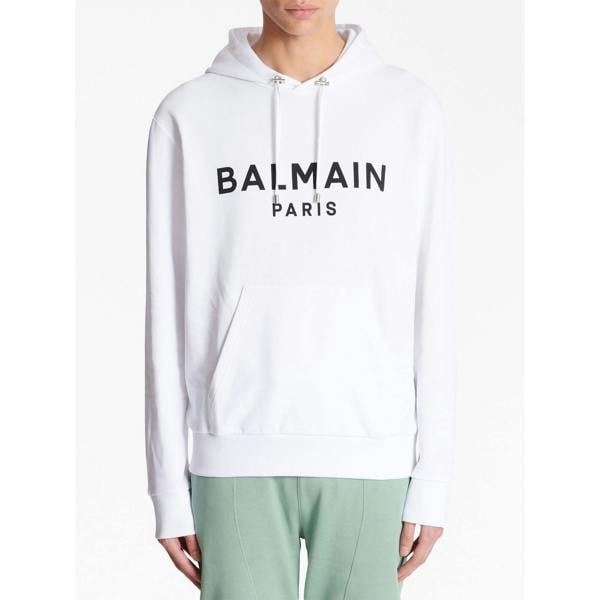 Balmain Logo Printed Hoodie   in  White