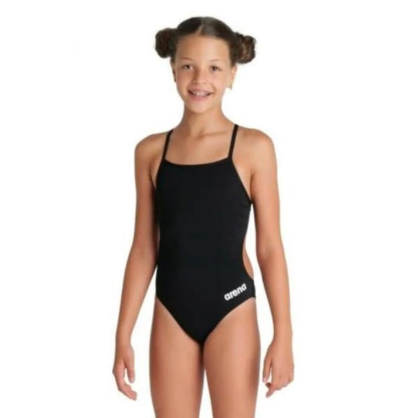 Black Arena Girls Team Challenge Solid Swimsuit with thin straps