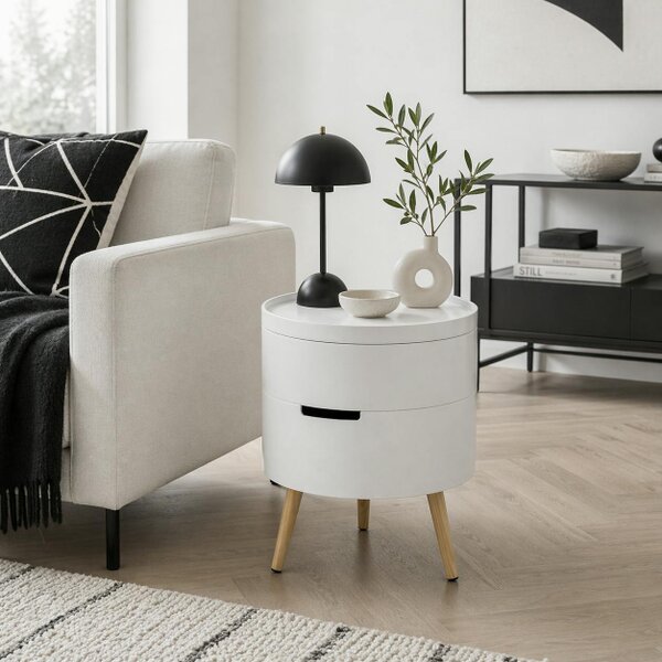 Wyld Haus Rivizi Wooden White Round 3 Tier End Table With Hidden Storage Compartments
