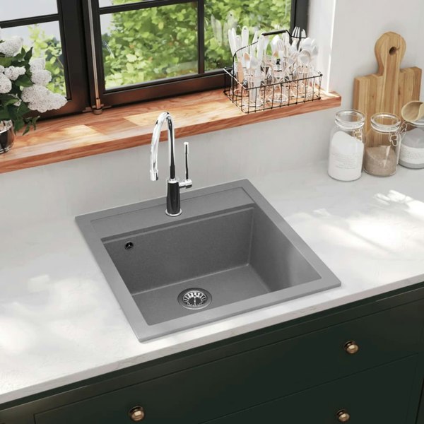 Berkfield Granite Kitchen Sink Single Basin Grey