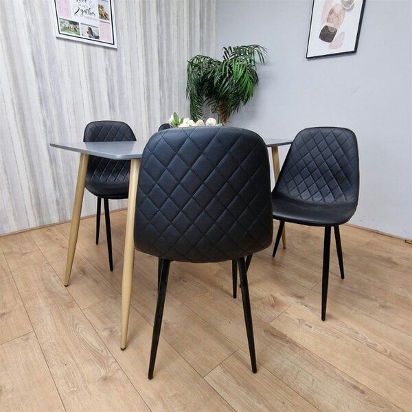 Kosy Koala Dining Table Set of 4 Wooden Grey Table with 4 Black Gem Patterend Chairs