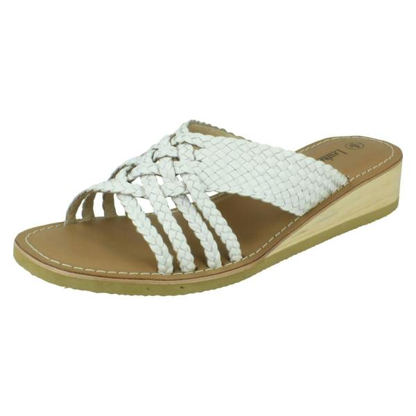 Leather Collection Ladies Leather Collection Low Wedge Platform Sandals F00422