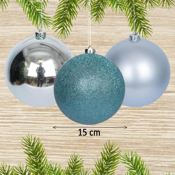 Shatchi 15cm Christmas Baubles Shatterproof Light Blue Set of 3 Tree Decorations