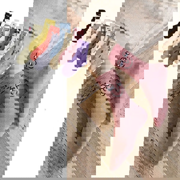 Anyfootwear 5 Pairs Purple Unisex Funny Kawaii Socks 5–9