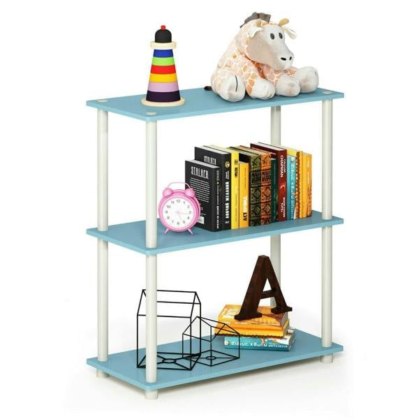WALPLUS Elegant Turn-N-Tube 3-Tier Compact Multipurpose Shelf Display Rack, Light Blue/White for Study Room