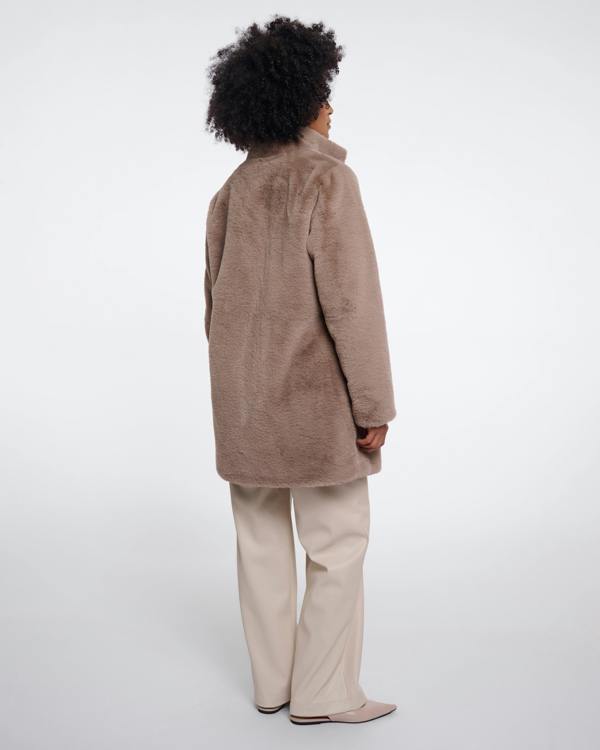 Rino & Pelle Nonna Womens Single Breasted Faux Fur Coat - Mocha Latte | CHO | Designer Womens faux fur coat