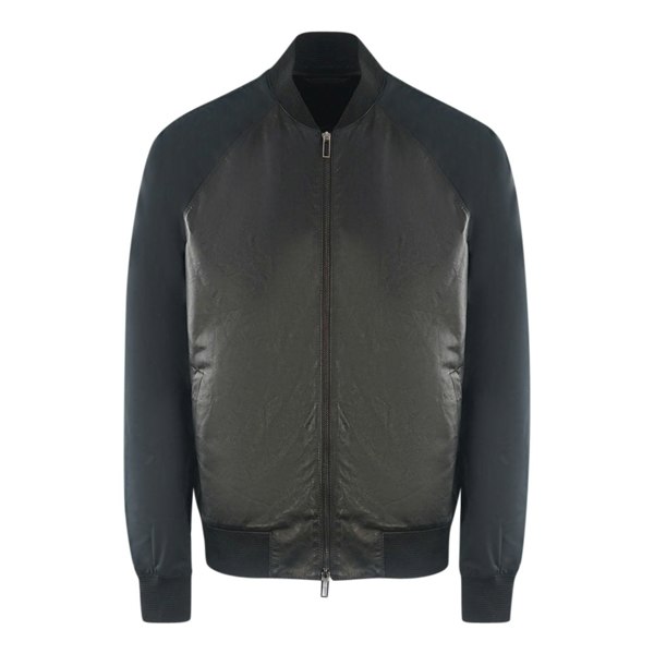 Emporio Armani Contrast Arms Black Leather Jacket - Nova Clothing