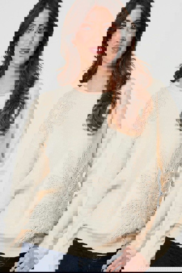 Ivory | Floral Embroidered Drop Shoulder Jumper
