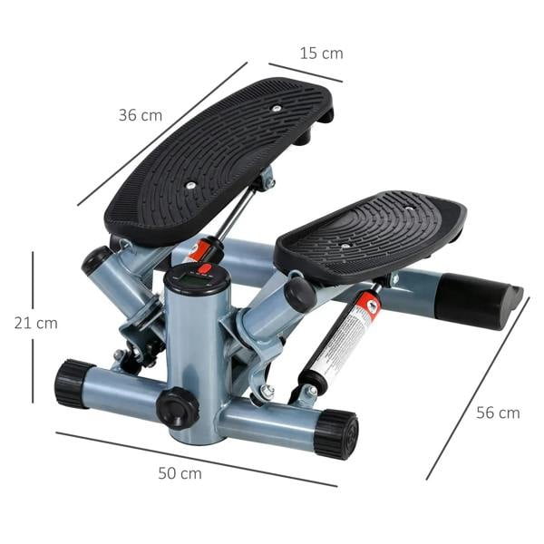 Mini stepper machine with black textured pedals and light gray base, size labeled