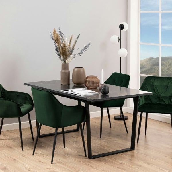 Furniture To Go Amble Dining Table with Black Marble Melamine Top & Black Legs