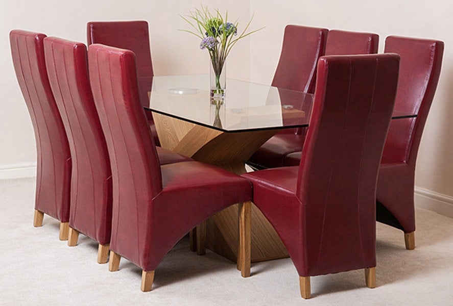 That's Furniture Valencia Oak Large Glass Dining Table & Lola Leather Chairs