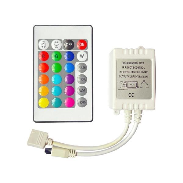 ENER-J RGB LED Strip Controller with 24-Button Remote - Easily Switch Colors and Modes on T483