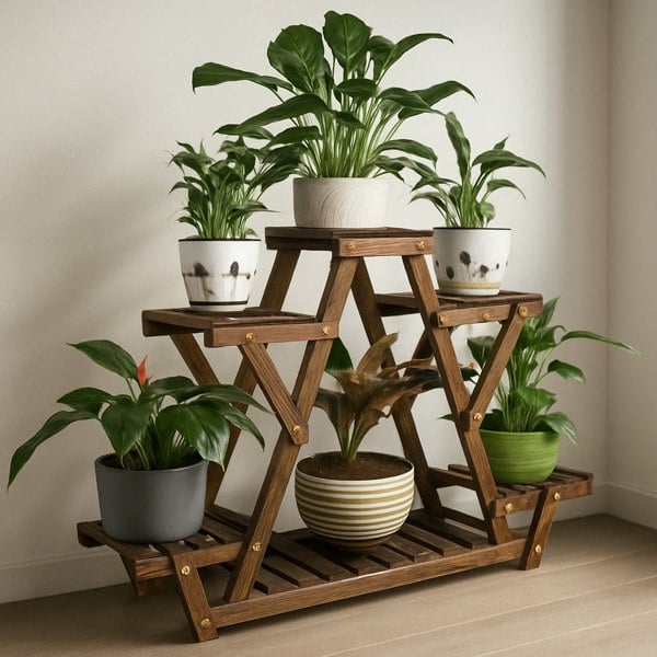 BMBO 6 Tier Wooden Plant Stand With Lockable Wheels