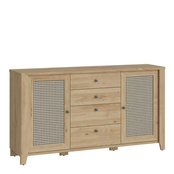 Furniture To Go Cestino 2 door 4 Drawer Sideboard in Jackson Hickory Oak and Rattan Effect