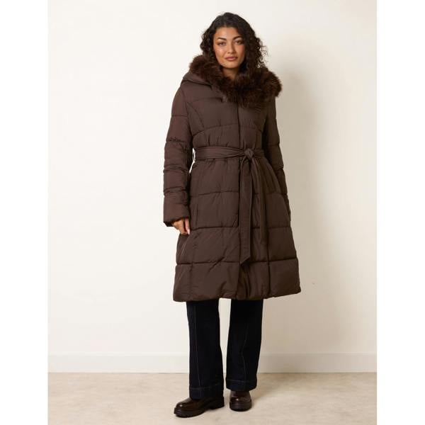 Blue Vanilla Pelted Faux Fur Hood Longline Puffer