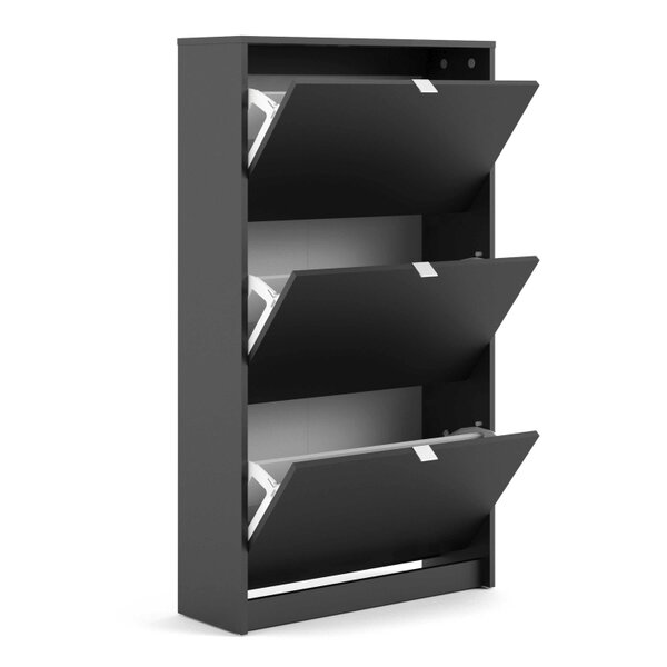 Wyld Haus Prague Black Shoe Cabinet 3 Flip Down Doors 6 Shelves